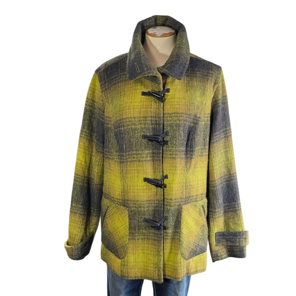 Coldwatwr Creek Wool-Blend Plaid Toggle Coat Womens Size 14 - Picture 2 of 11